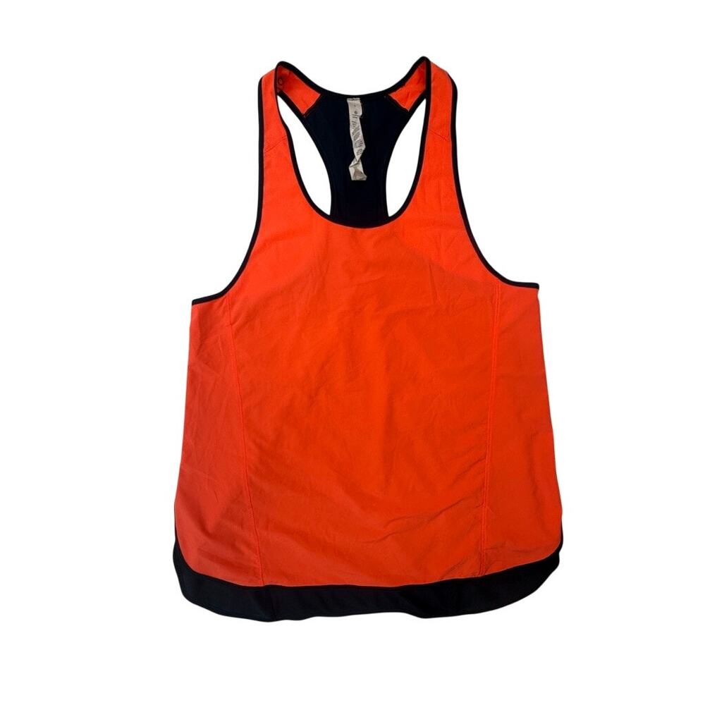 Lululemon Snap-Back Racerback Running Tank Orange Black Size 6 Split Back